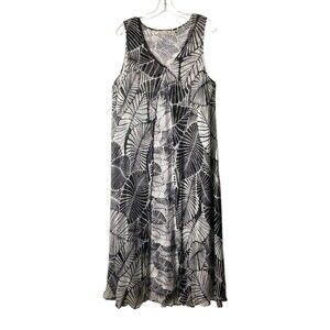Soft Surroundings Black White Maxi Dress Size 1X Rayon Leaf Print Layers Stretch
